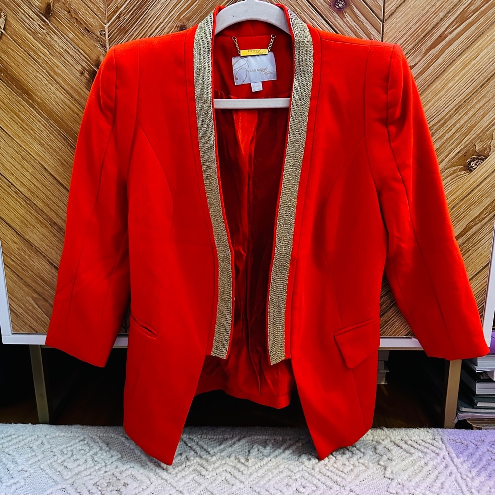 Vera Moda Fitted Red Blazer with Gold Trim